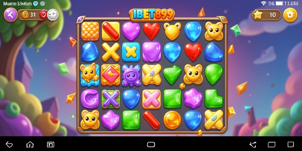 Screenshot gameplay seru di IBET899 yang menunjukkan level Match-3.