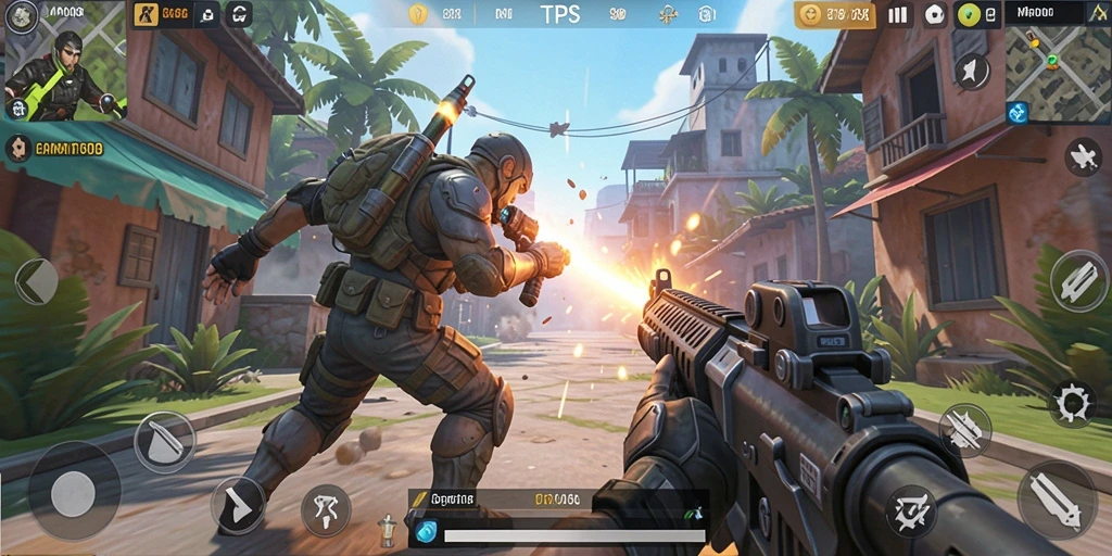 Tangkapan layar MPO08 menampilkan aksi pertempuran yang mendebarkan dalam mode TPS.
