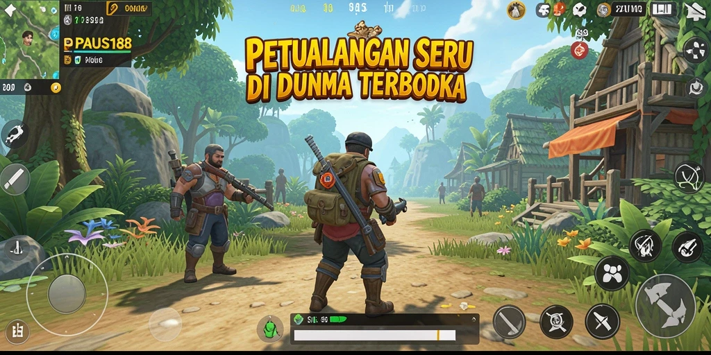 Screenshot utama menampilkan gameplay eksplorasi dunia terbuka PAUS188.