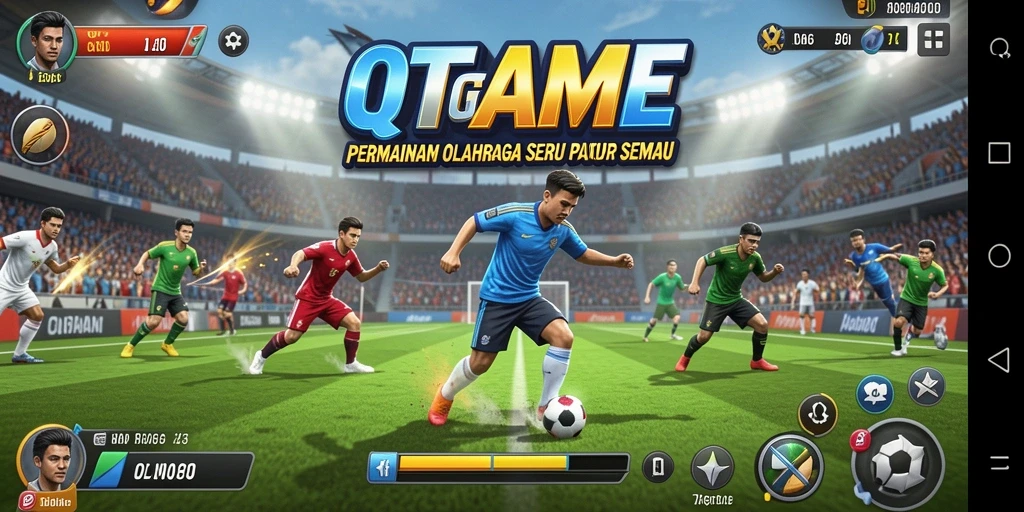 Tangkapan layar QTGAME menunjukkan pemain beraksi dalam pertandingan olahraga yang seru.