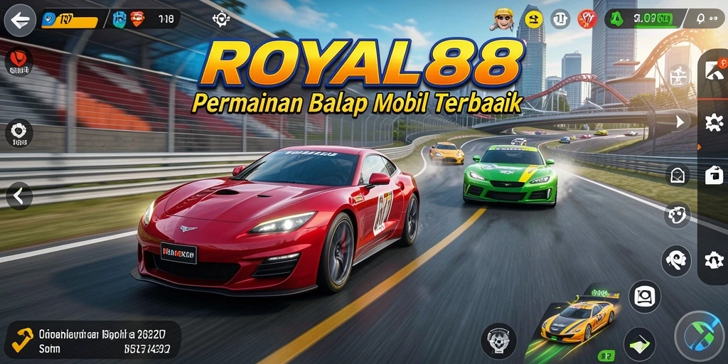 Tampilan gameplay ROYAL88 yang mendebarkan dengan mobil balap.